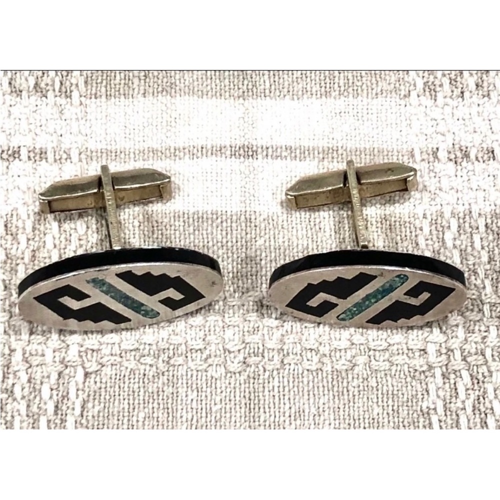 Vintage Taxco Artisan Sterling Silver Oval Cufflinks by Alpaca